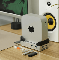 Docking Station Thunderbolt 4 40Gbps untuk Mac Mini, Enclosure SSD M.2 NVMe hingga 8TB, Dual HDMI 4K*60Hz, 4*USB-A PD30W, Aluminium