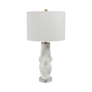Lampada da Tavolo 3D Scolpita con Base in Gres e Paralume Classico in Tessuto, Decorativa per Camera da Letto e Soggiorno - Product Image 2