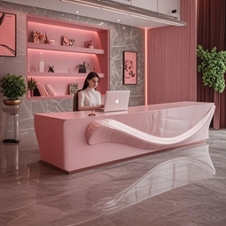Wood Welcome Desk by Source Factory 20 Years CustomFor Commercial Decor Projects Like Educational Institution School - Product Image 4