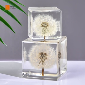 Hecho a mano único 3D flor resina pisapapeles acrílico transparente Real diente de león cubo ornamento novedad regalo incrustado artesanías - Product Image 1