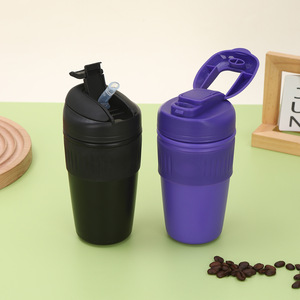 Bottiglia d'acqua in acciaio inossidabile a doppio uso coperchio una tazza <span class=keywords><strong>di</strong></span> <span class=keywords><strong>due</strong></span> diverse bevande doppia parete tazza <span class=keywords><strong>di</strong></span> <span class=keywords><strong>caffè</strong></span> con manicotto in Silicone - Product Image 3