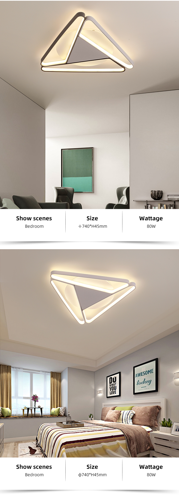 Creative Decorative White Color Triangle Indoor Living Room Bedroom Modern Led Ceiling Light