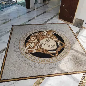 Hand Cutting Art Mosaic Greek Brown Carpets Pattern Design Custom Wall Murals Background Decor Luxury Villa Floor Stone Mosaic