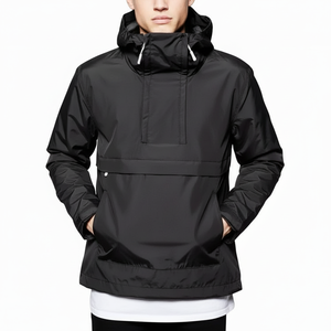 Streetwear coupe-vent d'hiver personnalisé Logo sur mesure Design Outdoor Half Zip Up Hooded Jacket Men Black Jackets - Product Image 1