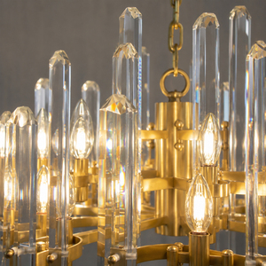 Modern Gold Clear Crystal Rod Chandelier LED Remote Control Adjustable Height Living Room <b>Dining</b> Room Interior Pendant <b>Light</b> - Product Image 2