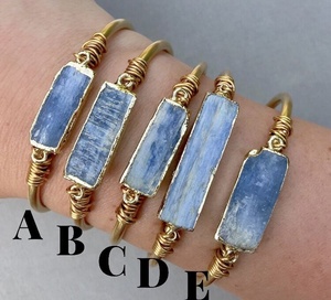 LS-A435 incredibile blu kyanite braccialetto <span class=keywords><strong>con</strong></span> <span class=keywords><strong>filo</strong></span> avvolto bar a forma di braccialetto del braccialetto placcato oro del polsino di modo 2020 - Product Image 4