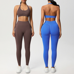 XW-6701+6688 Wholesale Seamless <strong>Plus</strong> <strong>Size</strong> High Impact Sports Bra Comfort Butt Lifting Leggings Two Piece Set Women Clothing - Product Image 1