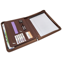 Portafolio de Cuero PU Marrón A4 con Logotipo Personalizado Moderno, Funda para Tablet de Negocios con Organizador de Carpetas de Archivos para la Escuela y Conferencias
