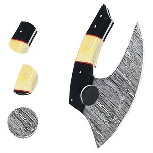 Cuchillo Ulu de Acero de Damasco Hecho a Mano con Mango de Madera de Toro, Hoja de Caza con Punta Caída, Personalizable DIY OEM - Product Image 3