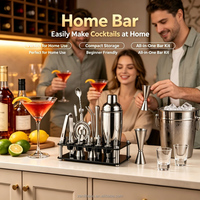 Kit de Barman Professionnel pour Mixologie : Shaker Boston en Acier Inoxydable 304 avec Support en Bois de Bambou et Poignée