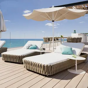 Уличная мебель, курорт, патио, шезлонг, Солнцезащитная кровать, пляжный бассейн, боковая Проводная плетеная кушетка