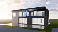 Maison préfabriquée à deux étages, 3 chambres, 4 salles de bain, maison de luxe à toit plat avec garage et espace de stationnement