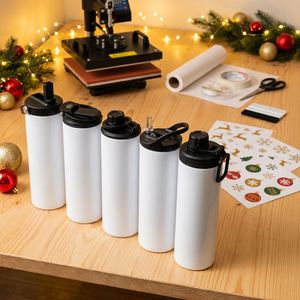 Htpmart Sublimation Tumbler 20oz Triple-Insulated Stainless Steel Sports Water Bottle <b>Straw</b> <b>Lid</b> - Product Image 1