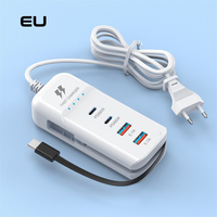 Chargeur USB multi-ports 65W 2A+2C le plus vendu avec charge rapide QC3.0 et câble rétractable pour téléphone, écouteurs, ordinateur portable