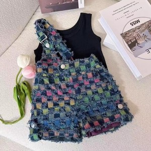 Set Due Pezzi da <span class=keywords><strong>Bambina</strong></span> 2025 Casual in Denim con Pantaloncini Monospalla a Tinta Unita, Salopette Estiva alla Moda <span class=keywords><strong>per</strong></span> Neonati Mix - Product Image 4