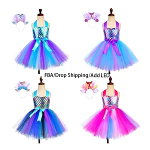 2023 Kinder Kostüm Ozean Kleine Prinzessin Kleid Meerjungfrau Stil Pailletten Prom Dress up Meerjungfrau Tüll Kleider Für Mädchen