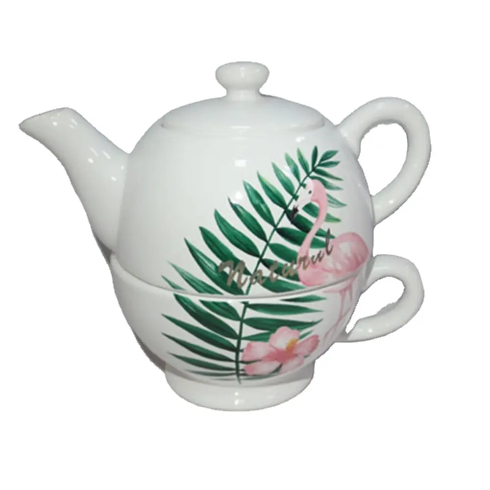 Joinste- Flamingo Teekanne und Tasse Set, Keramik Aufkleber Teekanne Set angepasst