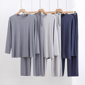 Men Modal Cotton Knit <b>Pajama</b> <b>Set</b> Solid Color Sleepwear Comfortable Home Lounge Clothing Relaxed Fit Nightwear Casual Apparel Top - Product Image 1