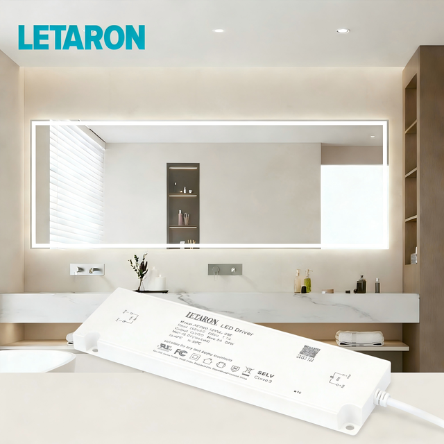 Letaron 12V 24V Constant Voltage LED Driver IP20 FCC UL100-120VAC Slim Led Power Supply for Bathroom Cabinet Strip Light