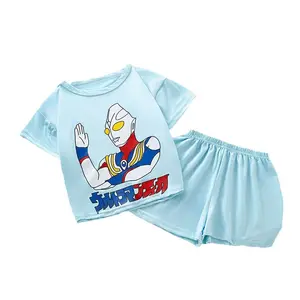 Children's pajamas boys summer thin short sleeve cartoon print Ultraman Monster baby home wear set