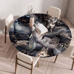 Wholesale <strong>Marble</strong> Printed <strong>Dining</strong> <strong>Table</strong> Cloth Waterproof Elastic Round <strong>Table</strong> Cover - Product Image 1
