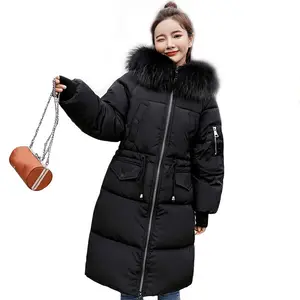 Down Parka Women's Winter Thicker Clothes Warm Padded Fur Collar Hooded Cotton Long Down Jacket Outwear