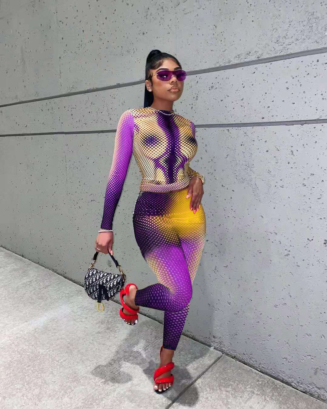 Wholesale 2021 Fall Clothes Women Sexy Slim Positioning Printing Fashion Long Pants 2Pc Sets