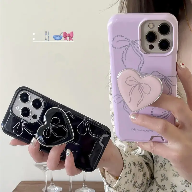 Capa de suporte para celular iPhone 12 13 14 15 Pro Max, com alça de ar e amor, estilo filme, com alça de ar, suporte para coração e PC