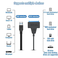 Adaptador USB 2.0 3.0 a SATA de 22 Pines de 2.5 Pulgadas, Cable Convertidor de Datos de 20 cm para Discos Duros SSD HDD, Disco Duro Externo UASP