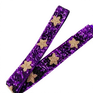 CRYSTAL CRAFT Purple <b>Sequin</b> Beaded Star Pattern Vintage Eco-Friendly Fashionable Trendy <b>Handbag</b> Strap Hook Accessory - Product Image 1