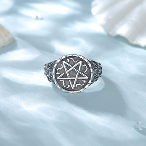 Prix de gros bijoux Vintage argent Sterling 925 ouvert taille réglable anneau pentagramme Wiccan pour hommes - Product Image 3