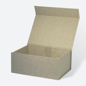 Boîte cadeau magnétique en lin naturel, esthétique épurée, pliable, format A5 profond, pour cadeaux et présentation en magasin - Product Image 4