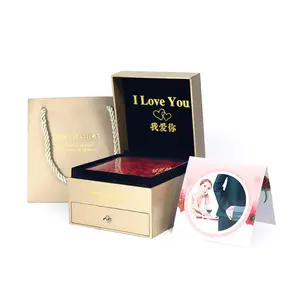 EverBright Venta al por mayor Día de San Valentín Rose Joyero Cajón de doble capa 9 Flor Lápiz labial Caja de regalo Collar Caja de regalo de boda