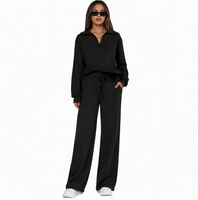 Ensemble deux pièces personnalisé pour femme : pull demi-zip et pantalon large, tenue décontractée, survêtement oversize, marque privée disponible