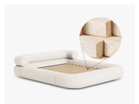 Juego de cama francés Cream Wind, diseño moderno y sencillo para exteriores, sofá, cama de dormitorio principal con respaldo bajo para niña, cama de tela de suelo a techo de madera