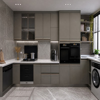 Cuisine équipée et ensemble d'armoires de cuisine directement de l'usine avec armoire vitrine à éclairage LED et coin repas pour villa et maison entière