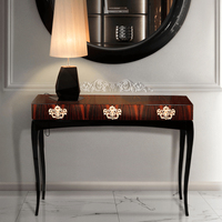 Table console d'entrée de luxe en acajou avec verre gravé et quincaillerie en laiton, fabrication directe usine OEM ODM