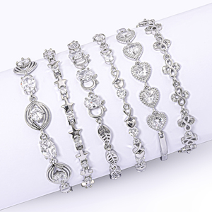 Joyería de Moda Bañada en Oro Blanco Joyería que No se Deslustra Pulsera de Circonita Cúbica Pulseras de Tenis de Diamantes Joyería de Pulsera de Trébol - Product Image 1