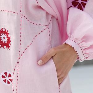 Robe élégante en coton et lin personnalisable, col rond, style décontracté, manches longues, robe midi d'été pour femmes - Product Image 3