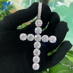 10mm Big Size Cross Diamond Pendant 925 Sterling Silver Iced Out Tennis Cross Hip Hop Mossanite Fine Jewelry Pendant For Men
