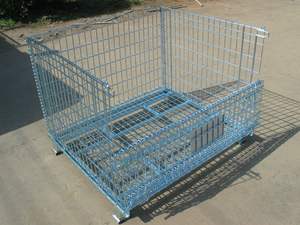 כלוב פלדה מתקפל כבד אחסון עם גלגלים | oem תעשייתי stackable אבץ מגולוון כלוב 1000 ק "ג קיבולת 5/6in גלגלים - Product Image 4