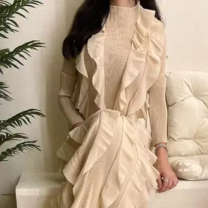 Boutique al por mayor 2023 otoño nueva industria pesada plisado francés Vintage Vestido largo de mujer