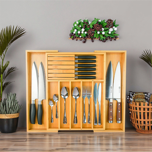 <span class=keywords><strong>Homex</strong></span> Moderner Rechteckiger Bambus Einlagiger Tragbarer Stehender Multifunktionaler Küchenschubladenorganizer für Utensilien - Product Image 4