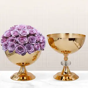 Decoración de mesa Florero Decoración Metal martillado Mesa pequeña Compota dorada Cuenco Florero para centros de mesa de boda