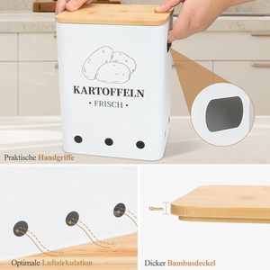 Vegetable Storage Tins, Metal Onion Garlic <strong>Potato</strong> Jars Set, Kitchen Canisters Vegetable Keeper <strong>Containers</strong> with Wooden Lid - Product Image 3