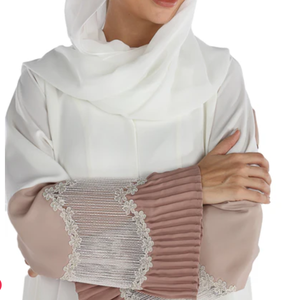 Abaya LEDUO cómoda, blanca, de organza transpirable, larga hasta el suelo, elegante y bordada. - Product Image 2