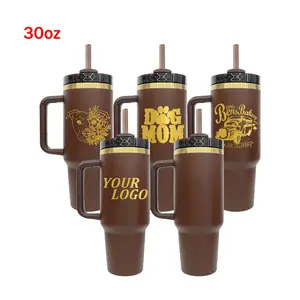 Custom logo personalized outdoor sports high quality tumbler water bottle gold plated H2.0 dark chocolate 30oz 40oz with handle