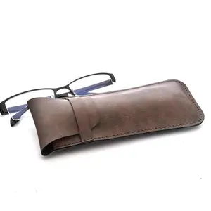 Hot Sell Simple Style Reading Glasses Case Handmade Sunglasses Eyeglass Soft Pouch For Men Small PU Leather Glasses Bag