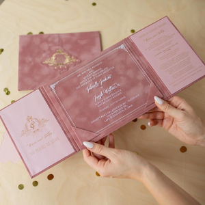 Pink Velvet Booklet Wedding <strong>Invitation</strong> Minimalist Wedding <strong>Invitation</strong> Stationery Quinceanera <strong>Graduation</strong> Funeral <strong>Invitation</strong> - Product Image 1