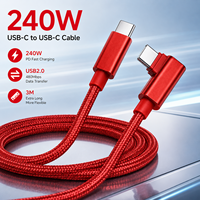 Câble USB C vers USB C de haute qualité 3M, transfert de données USB 2.0, charge rapide 240W 5A, câble tressé en nylon rouge, OEM ODM en gros